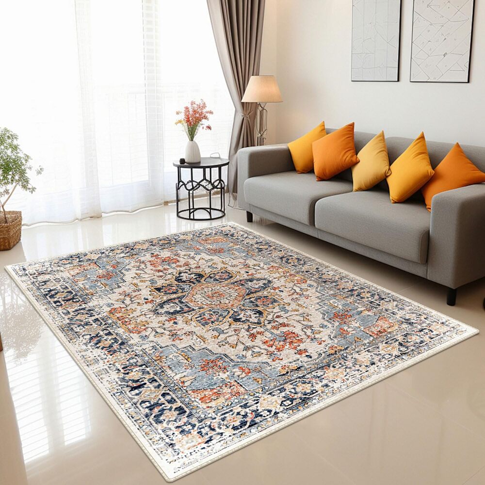 Washable 3x5 Area Rug Non Slip Vintage Floral Medallion Carpet Decor - Picture 5 of 11